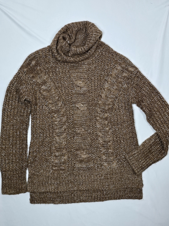 Universal Thread Sweaters - Universal Thread Brown Marled Chunky Cable Knit Cowl Neck Sweater Medium